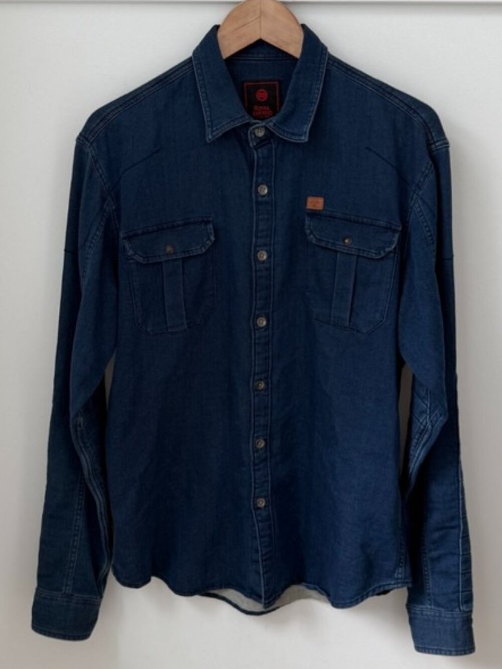 ROYAL ENFIELD Essential Blue Denim Long Sleeve Button Up Moto Work Shirt Men's L
